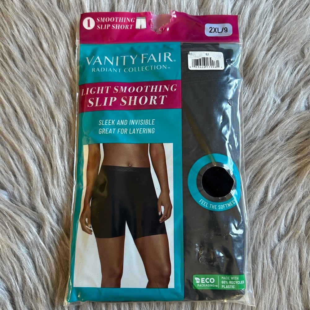 Vanity Fair Radiant Light Smoothing Slip Short Women's Size 2XL/9 Black Stretch
